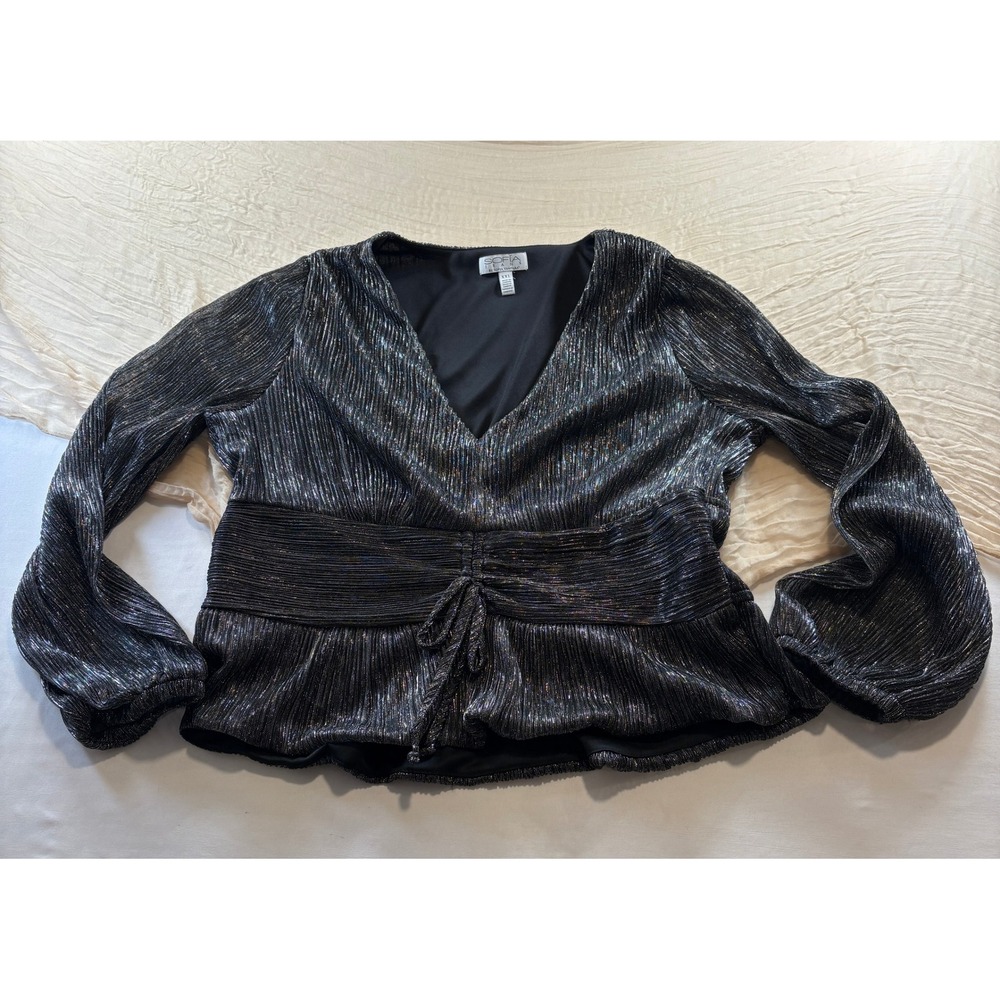 Sophia Vergara Women's Black GLAM / Sparkle Sheer Long Sleeve Top Size XXL